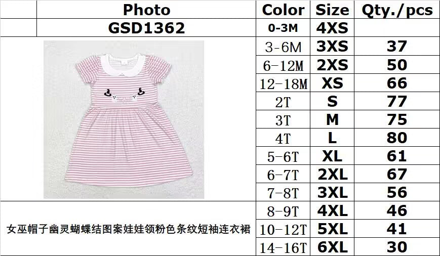 rts no moq GSD1362 Witch hat ghost bow pattern doll collar pink striped short-sleeved dress