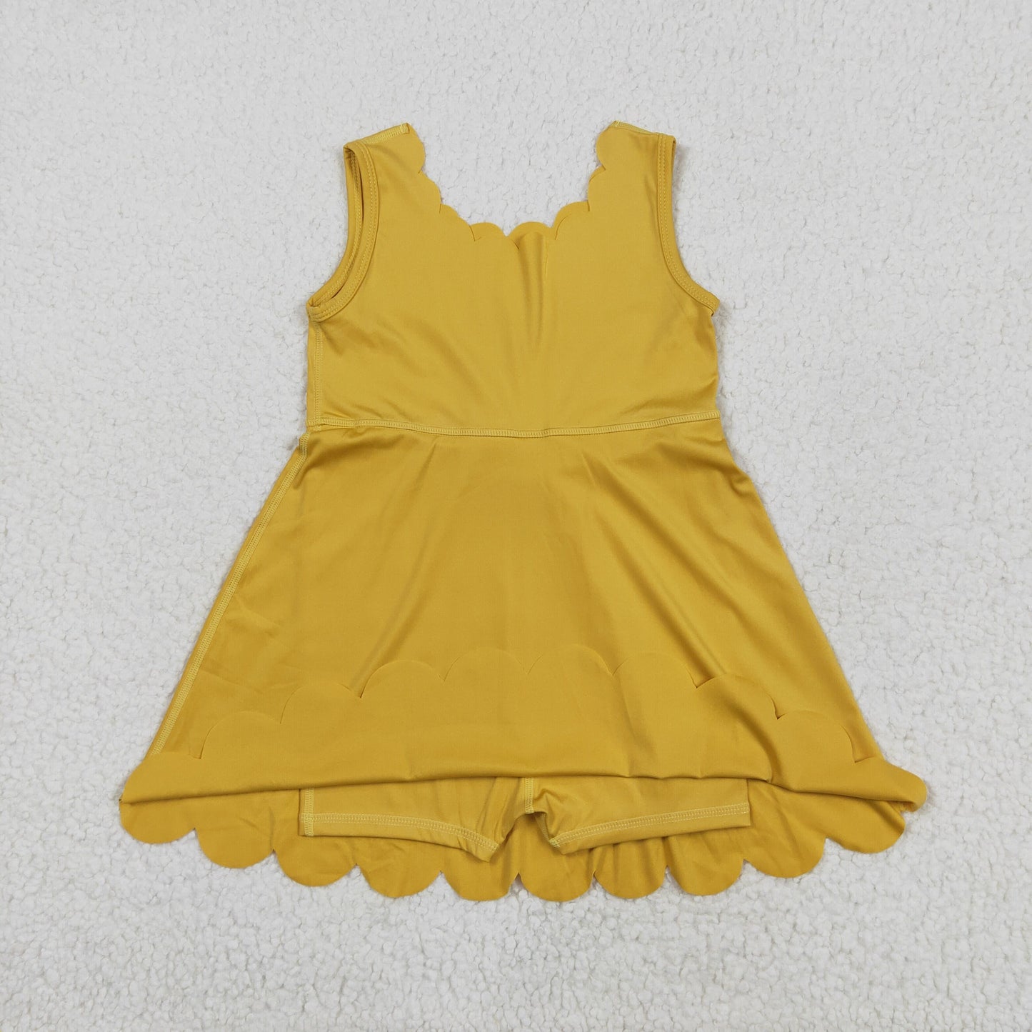 RTS NO MOQ GSD2373 Solid yellow lace yoga sleeveless dress