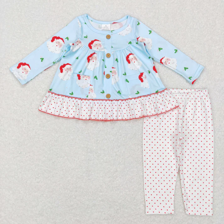 RTS NO MOQ Sibling Baby girls clothes Christmas pocket long-sleeved trousers suits
