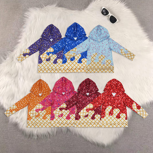 RTS NO MOQ Sibling baby boy clothes Waffle ice cream purple hooded long sleeve tops