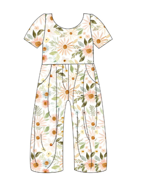 Deadline  September 21 custom no moq eta 6-8weeks Daisy Leaf Short Sleeve-Pocket Jumpsuit