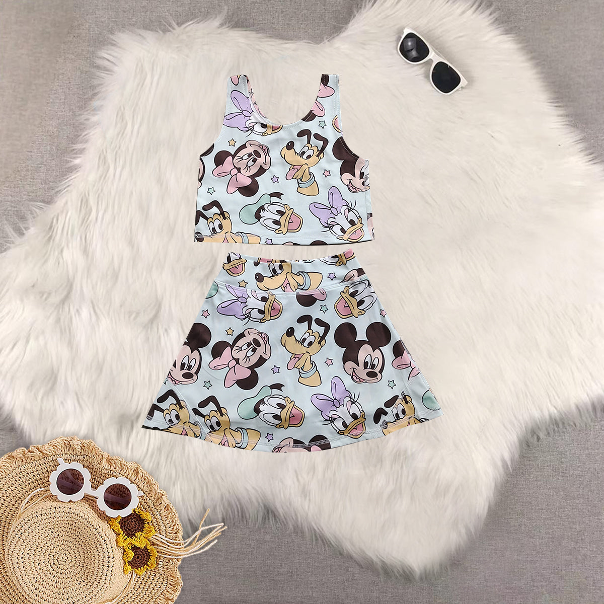 RTS NO MOQ baby girl clothes cartoon sleeveless skirt yoga set