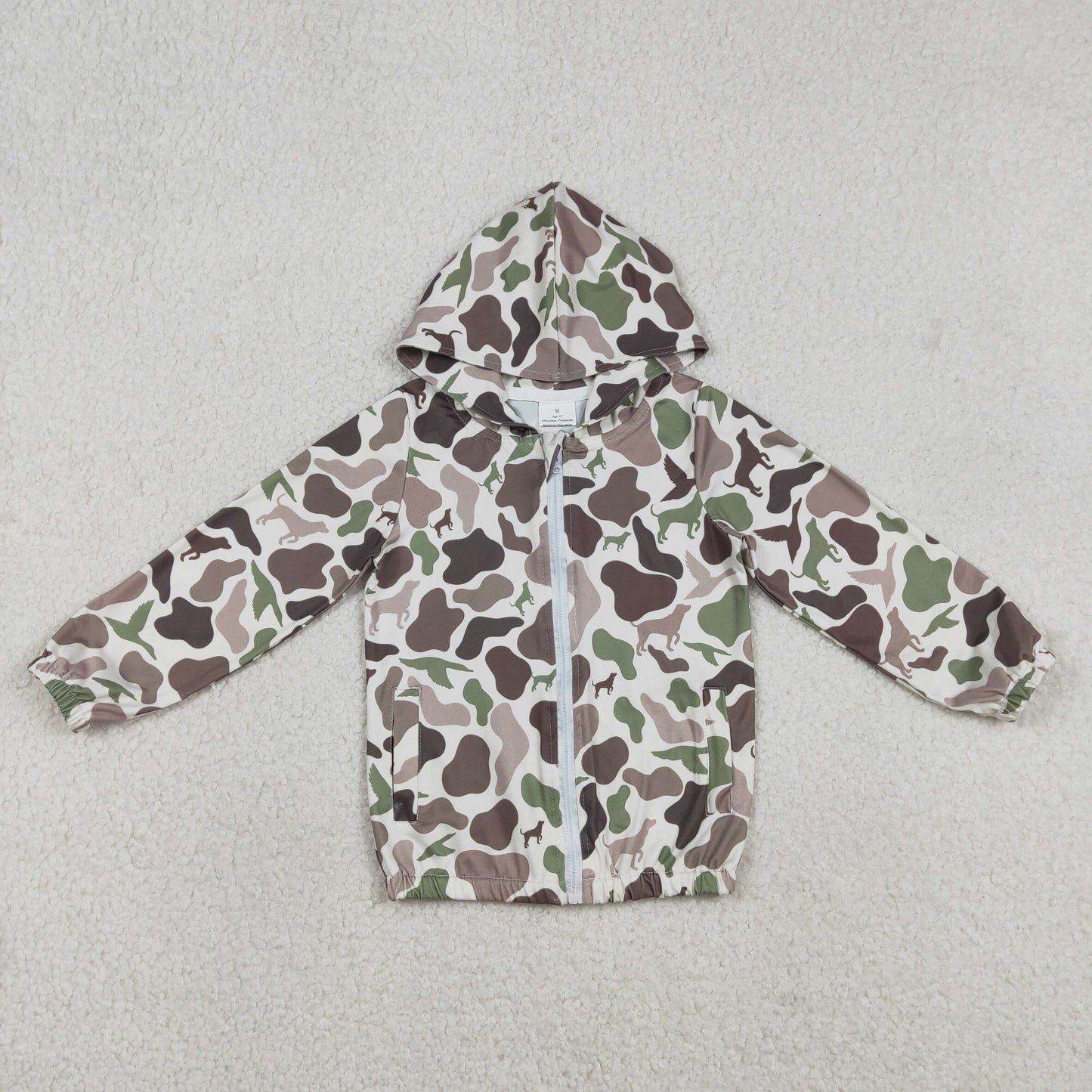 RTS NO MOQ（In Stock) Duck and puppy camouflage hooded zip-up long-sleeved top