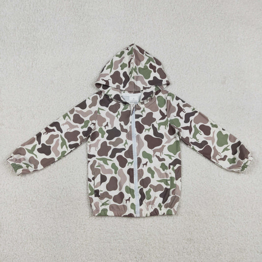 RTS NO MOQ（In Stock) Duck and puppy camouflage hooded zip-up long-sleeved top