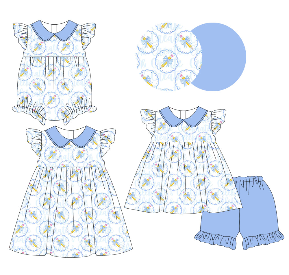 1.10 custom each style moq 5eta 4-6week Sibling Sister apple bow baby girl short sleeve shorts sets and dress and rompers match family design