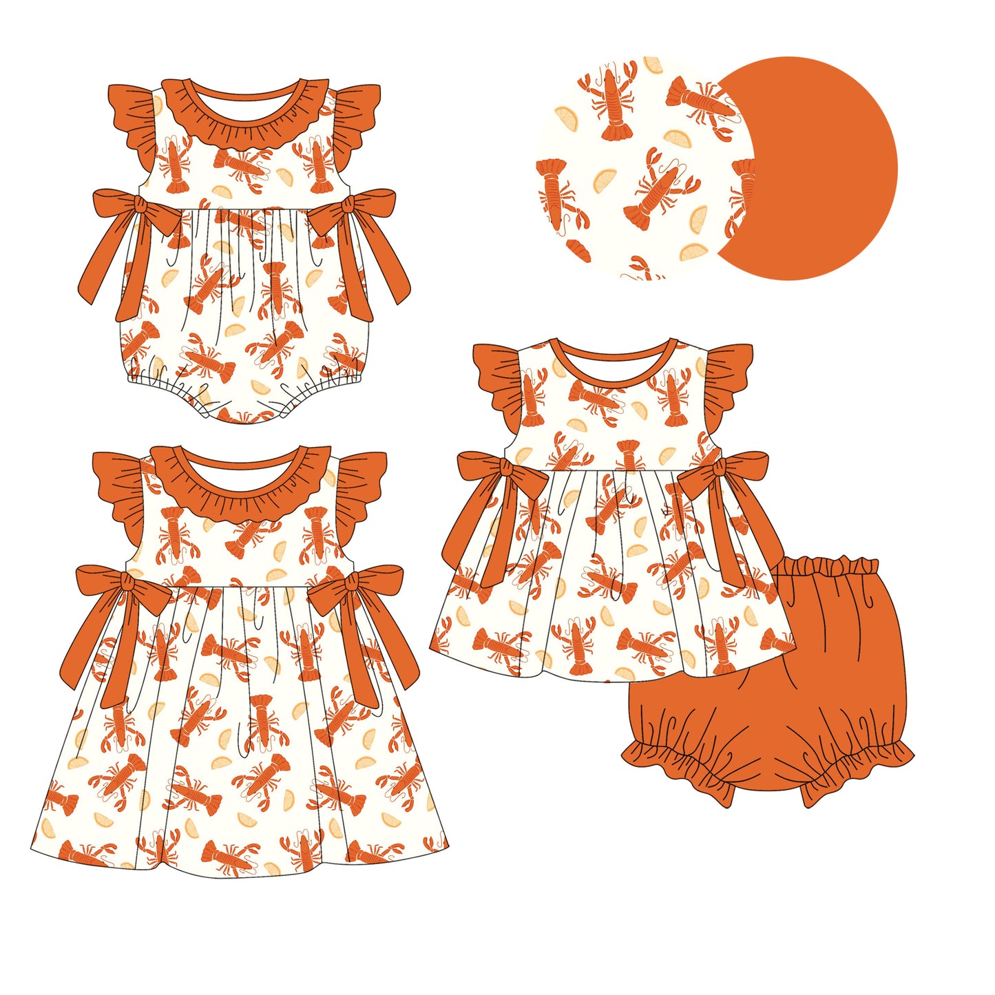 1.8 custom each style moq 5eta 4-6week Sibling Sister crayfish baby girl short sleeve shorts briefs sets and dress and rompers match family design