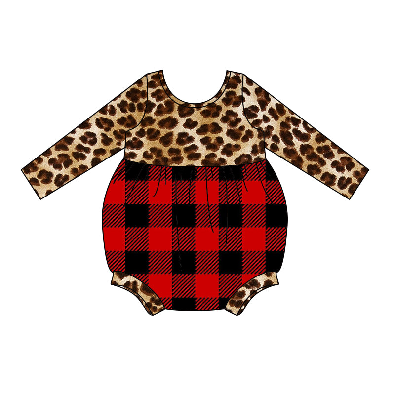 4.26 custom moq 5 eta 4-5weeks leopard print long sleeves with black-red plaid baby romper