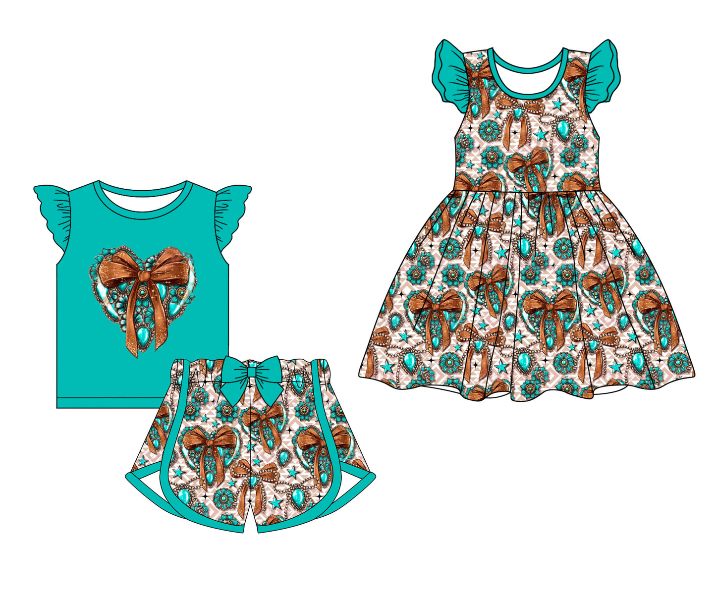 1.13 custom each style moq 5eta 4-6week Sibling Sister bow baby girl short sleeve shorts sets and dresses match design