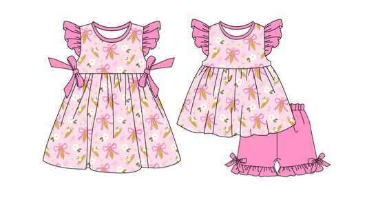 25.12.30 custom each style moq 5 eta 6-8week Sibling Sister bow pencil baby short sleeve shorts sets and dress match design