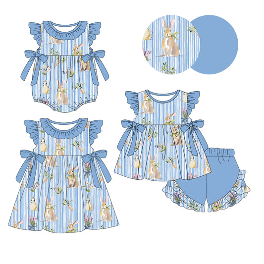 25.12.25 custom each style moq 5 eta 6-8week Sibling Sister bunny baby short sleeve shorts sets and romper and dress match design