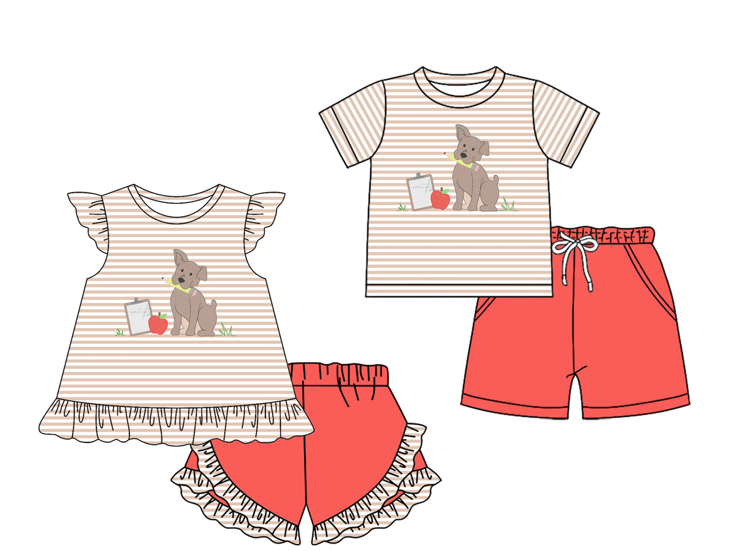 2.7 custom each style moq 5eta 4-6week Sibling Sister back to school baby girls short sleeve shorts sets and set 2 match design