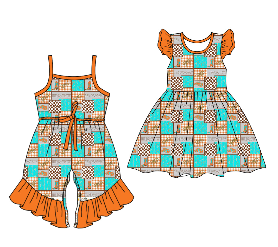 12.30 custom each style moq 5eta 4-6week Sibling Sister baby girl short sleeve shorts dress and jumpsuit match design