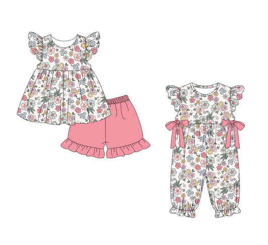 1.15 custom each style moq 5eta 4-6week Sibling Sister floral baby girl sets and boy romper match family design