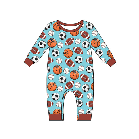 5.14custom each style moq 5eta 4-5week Sibling Sister Smiley Sports ball style print blue boys set and baby romper match family design