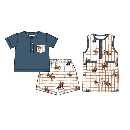26.1.5 custom each style moq 5 eta 6-8week Sibling Sister riding horse baby boy short sleeve shorts sets and romper match design
