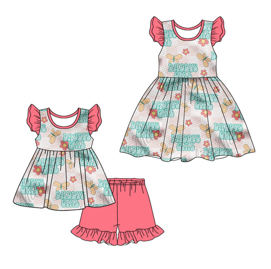 12.28 custom each style moq 5eta 4-6week Sibling Sister baby girl short sleeve shorts sets and dresses match design