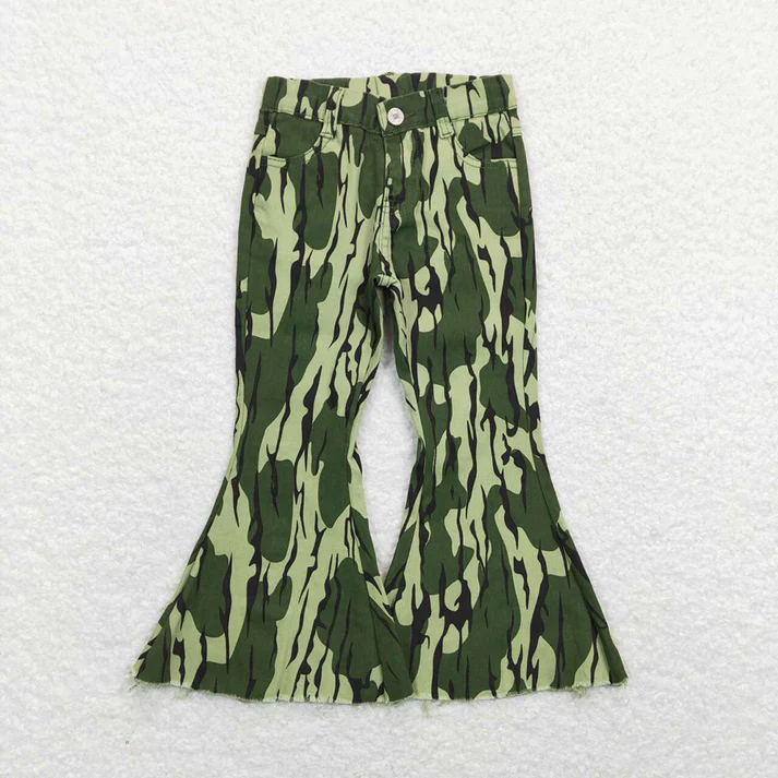 RTS NO MOQ  Army Green Camouflage Jeans: Flared & Ripped