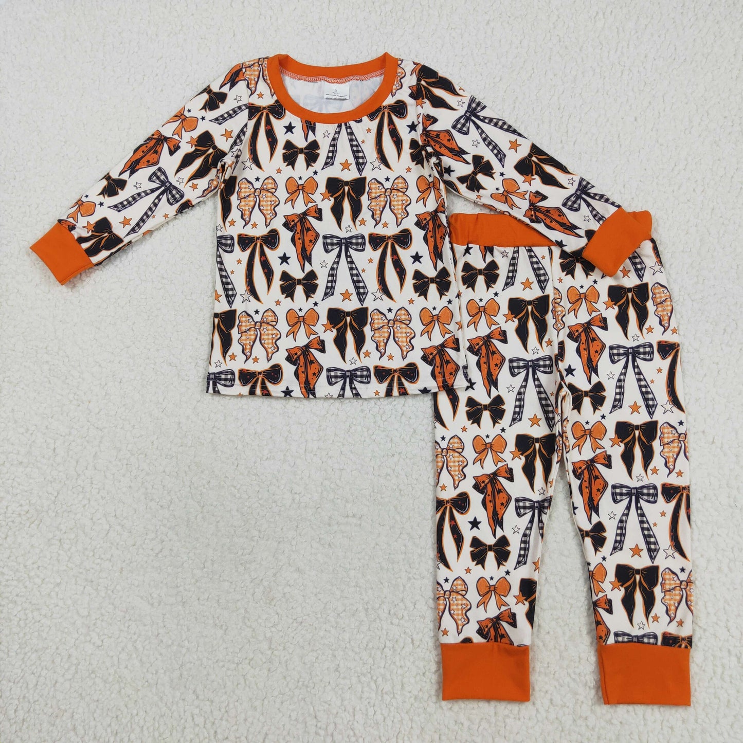RTS NO MOQ（In Stock) GLP2573 Orange Bow Pattern Star Long-Sleeved Pants Pajama Set