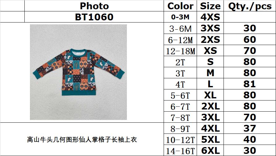 RTS NO MOQ ETA 5/7days Arrived BT1060 Alpine bull head geometric pattern cactus plaid long-sleeved top