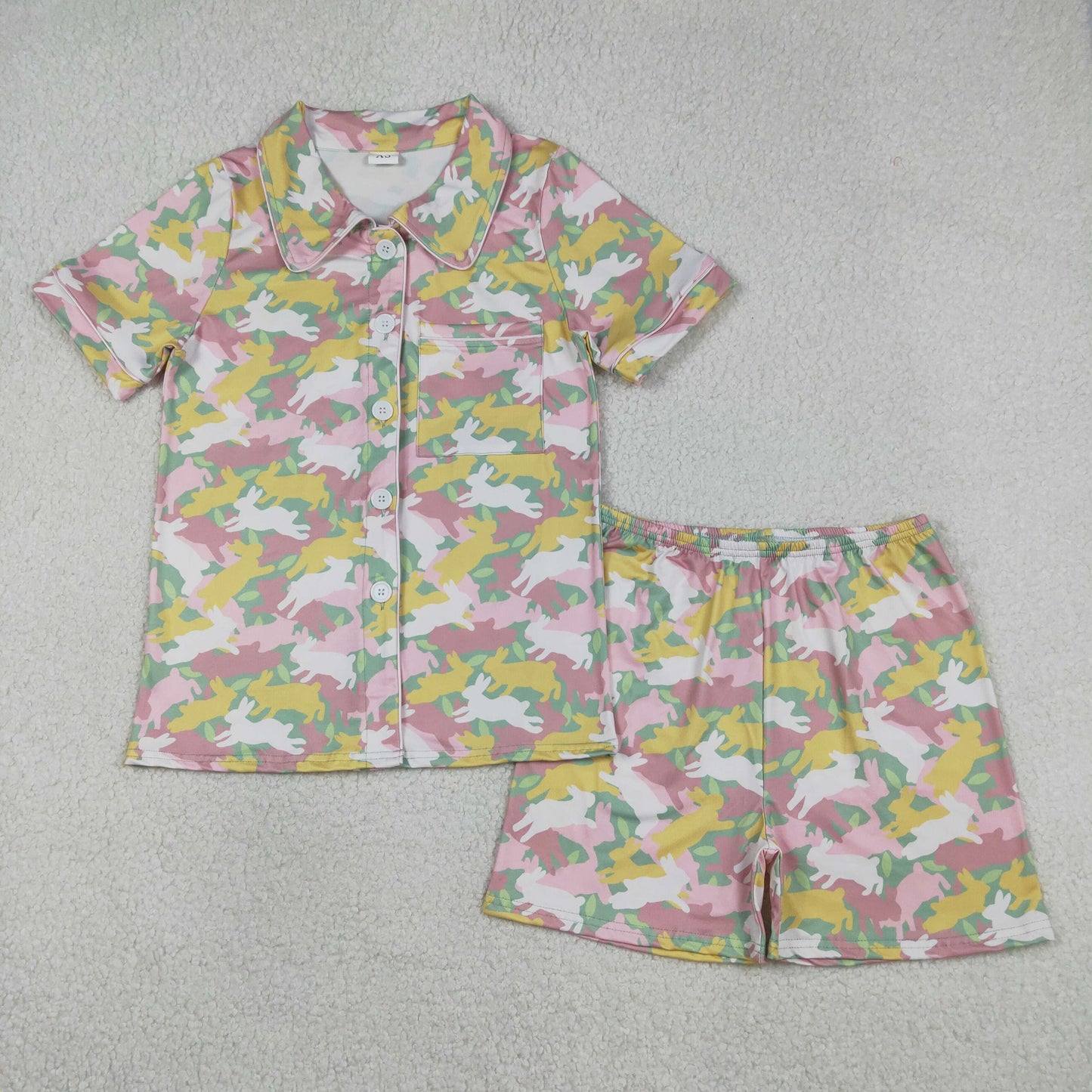 RTS NO MOQ（In Stock) GSSO2973 Adult Women's Rabbit Camouflage Short-Sleeve and Shorts Pajama Set