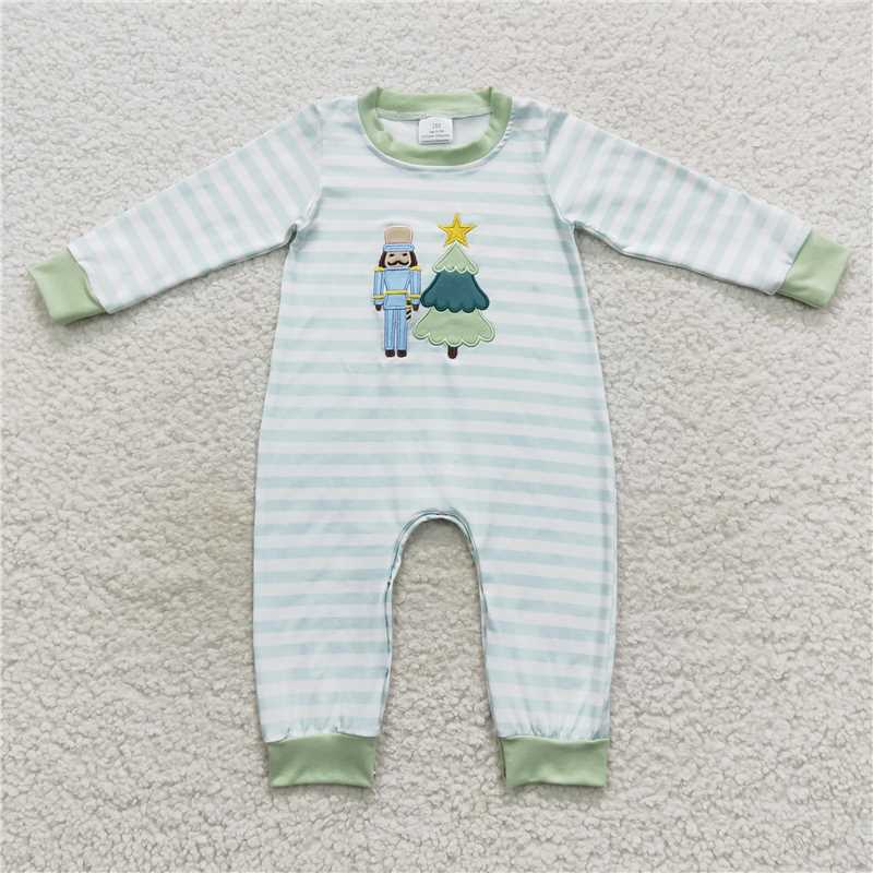 RTS NO MOQ（In Stock) LR0479 Baby boy clothes long-sleeved bodysuit with Christmas embroidered