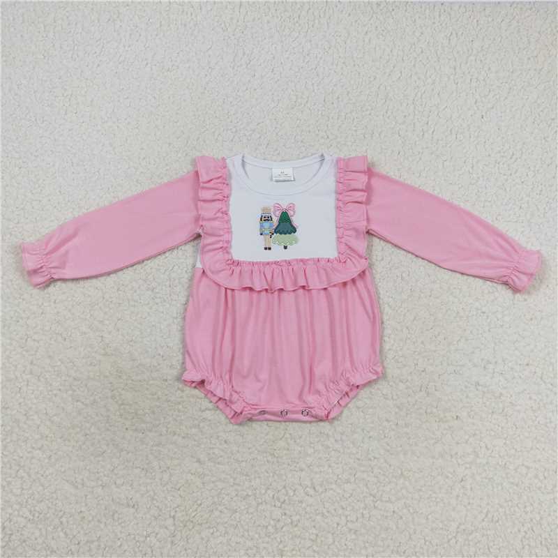 RTS NO MOQ（In Stock) LR0480 Baby Girl clothes long sleeve bodysuit with Christmas embroidered