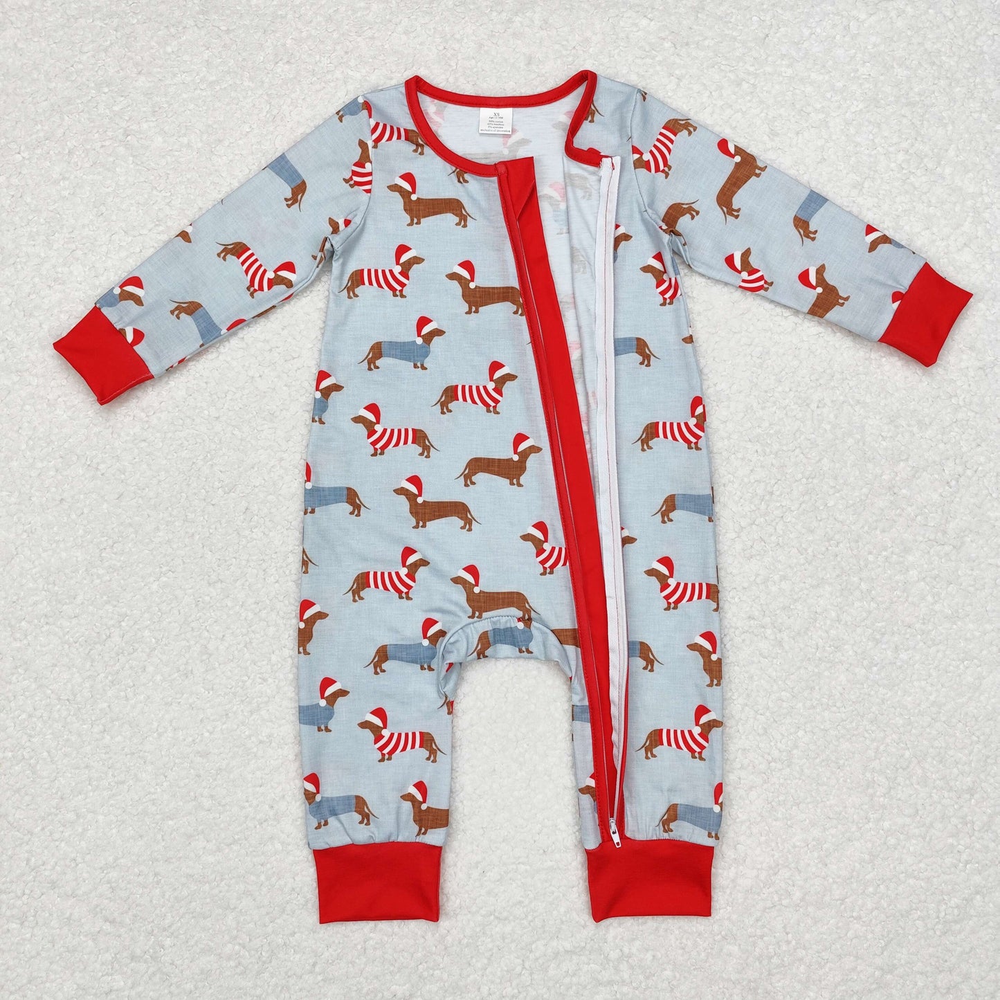 bamboo rts no moq LR1082 Modal Christmas hat puppy blue zipper long sleeve jumpsuit