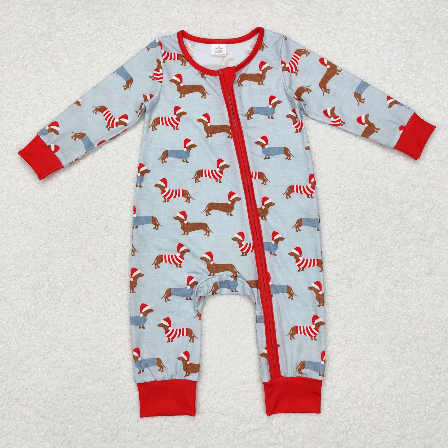 bamboo rts no moq LR1082 Modal Christmas hat puppy blue zipper long sleeve jumpsuit