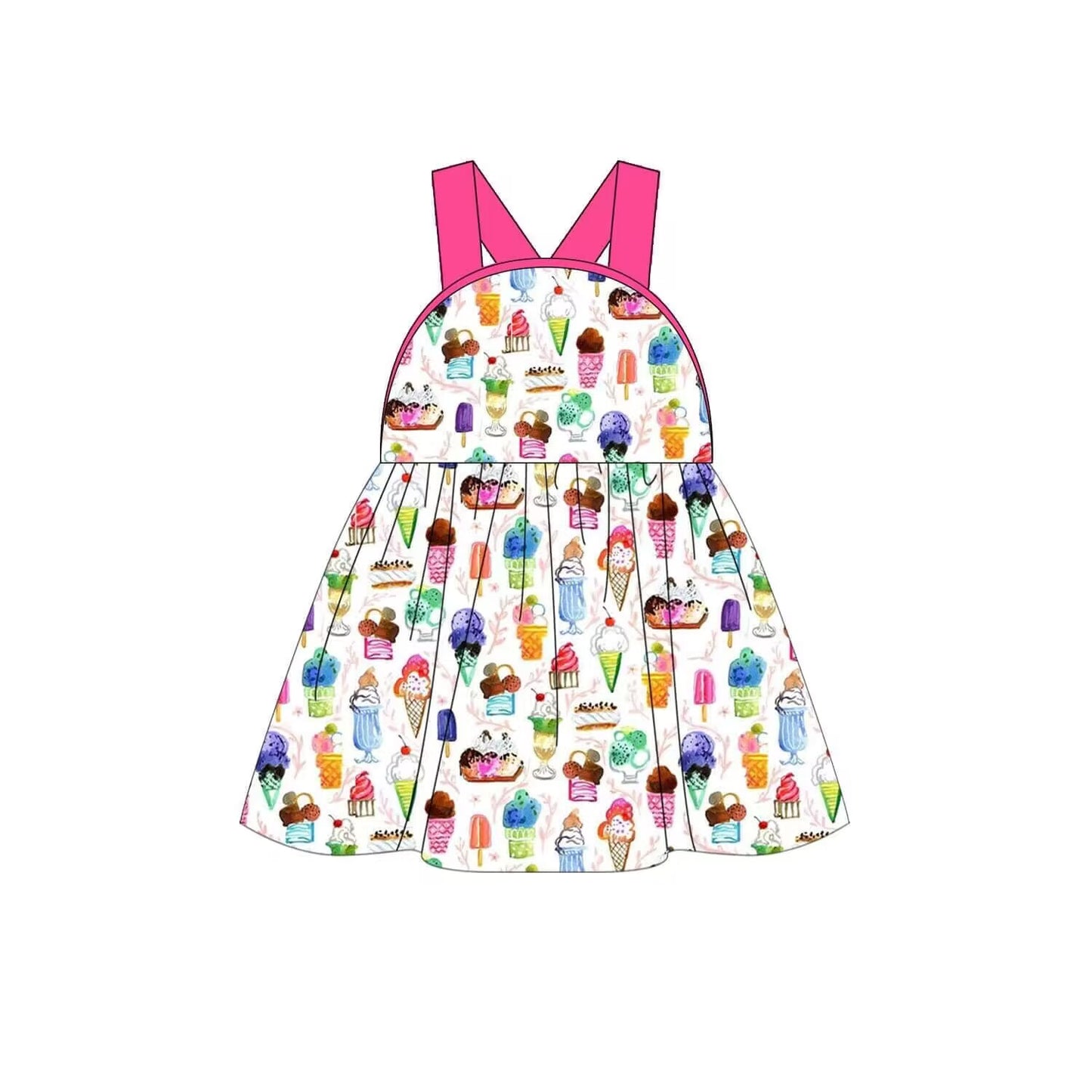 custom moq 5 eta 4-5 weeks Girls ice cream rose red suspender summer skirt