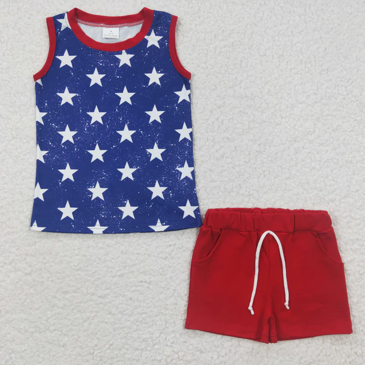 RTS NO MOQ Baby boy clothes 4th of july USA Short Sleeve shorts Suit