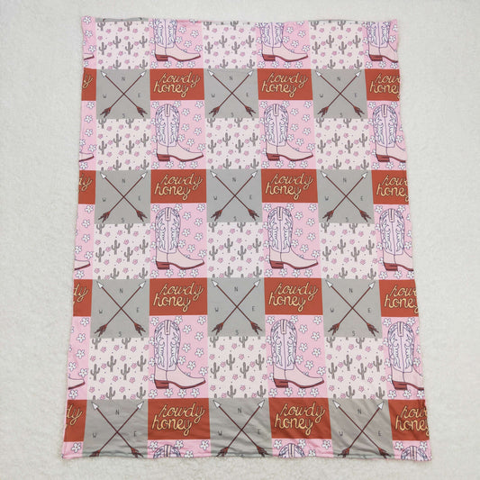 BL0123 howdy honey cactus flower boots arrow plaid pink baby blanket