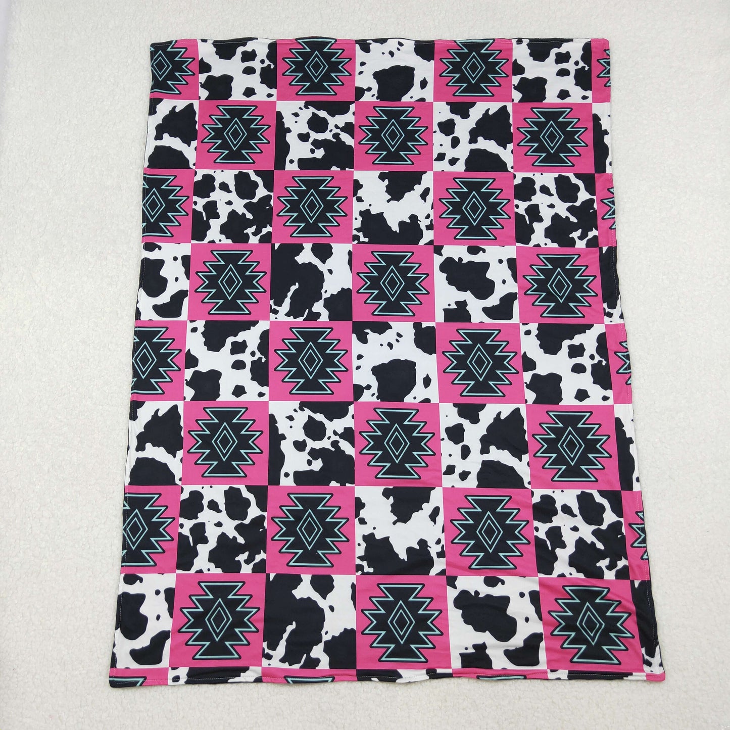 RTS NO MOQ（In Stock) BL0178 Black baby blanket with geometric cow pattern