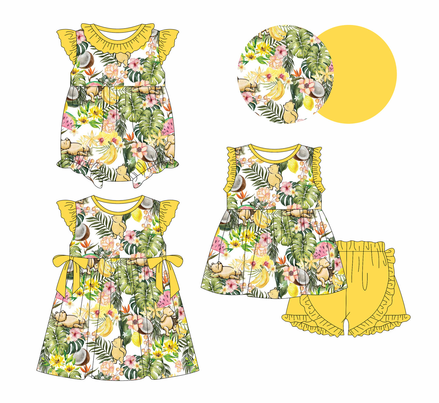 1.23 custom each style moq 5eta 4-6week Sibling Sisters floral baby girl short sleeve shorts sets and dress and rompers match family design