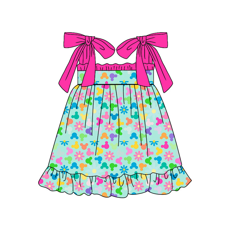 4.27custom moq 5 eta 4-5weeks cartoon avatar prints green with purple pink suspender skirt