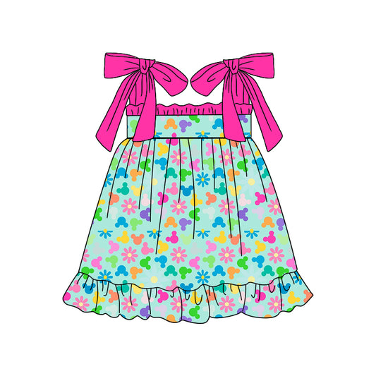 4.27custom moq 5 eta 4-5weeks cartoon avatar prints green with purple pink suspender skirt