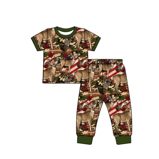 5.1(1)custom each style moq 5eta 4-5week hunting deer prints green boys outfits