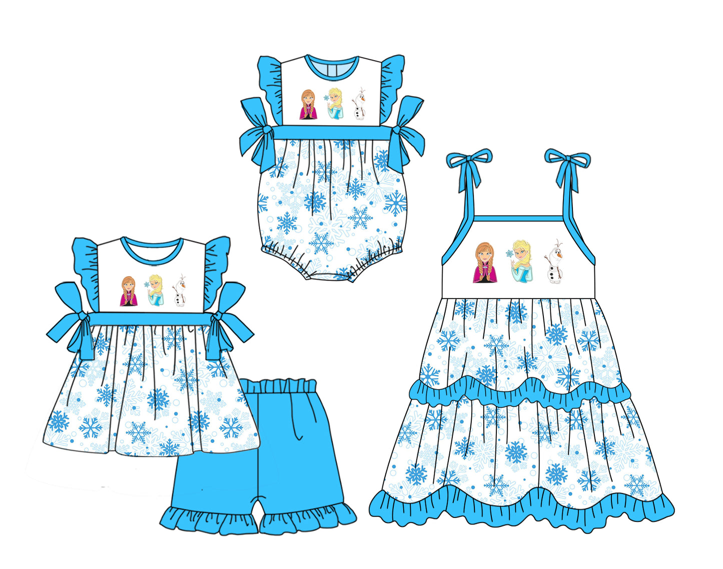 1.20 custom each style moq 5eta 4-6week Sibling Sisters disney princess baby girl short sleeve shorts sets and dress and rompers match family design