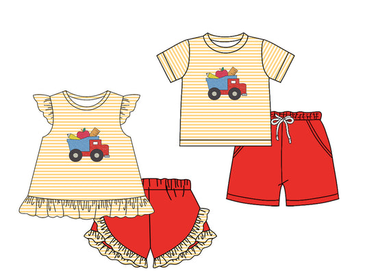 2.7 custom each style moq 5eta 4-6week Sibling Sister back to school baby girls short sleeve shorts sets and set 2 match design