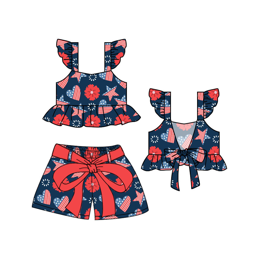 1.17 custom each style moq 5eta 4-6week Sibling Sister baby girls short sleeve shorts sets 1 and sets 2 match design