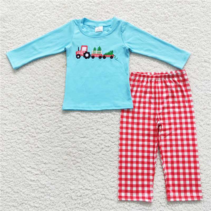 Baby Girls Agricultural tree truck prints blue Sibling Rompers Clothes Sets