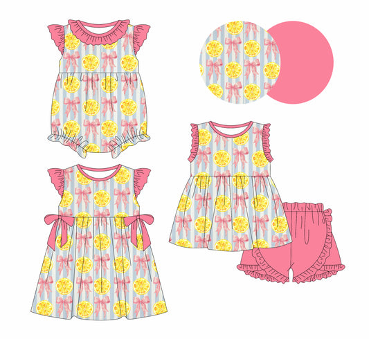 2.8 custom each style moq 5eta 4-6week Sibling Sisters bow baby girl short sleeve shorts sets and dress and rompers match family design