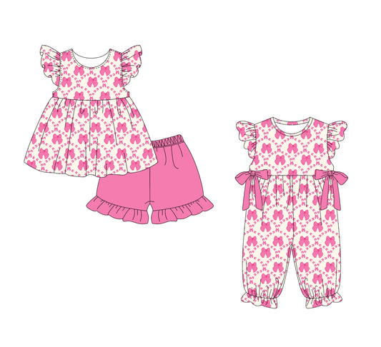 1.15 custom each style moq 5eta 4-6week Sibling Sister bow baby girl sets and boy romper match family design