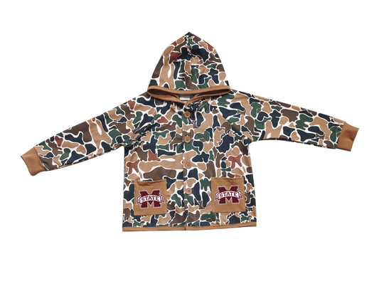 Custom moq 5 mix size milk silk baby boys clothes team summer camouflage button hooded long sleeve top-25.11.25