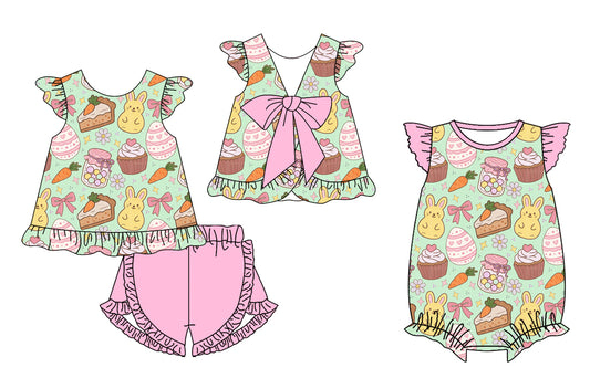 26.1.8 custom each style moq 5 eta 6-8week Sibling Sister bunny floral baby girl short sleeve shorts sets and romper match design