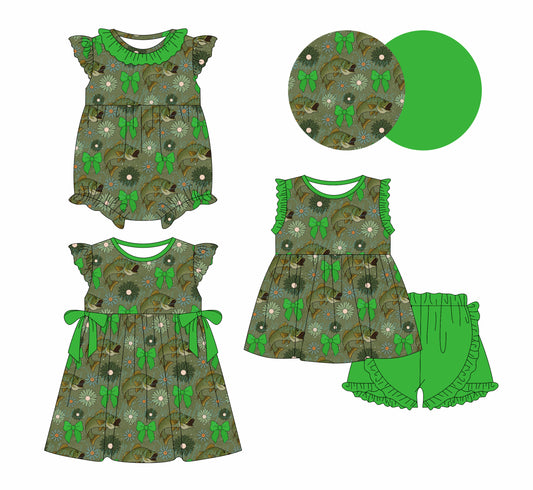 1.3 custom each style moq 5eta 4-6week Sibling Sistes baby girl short sleeve shorts sets and dress and rompers match family design