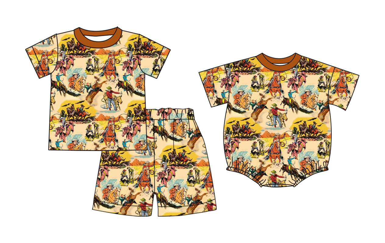 26.1.5 custom each style moq 5 eta 6-8week Sibling Sister riding horse baby boy short sleeve shorts sets and romper match design