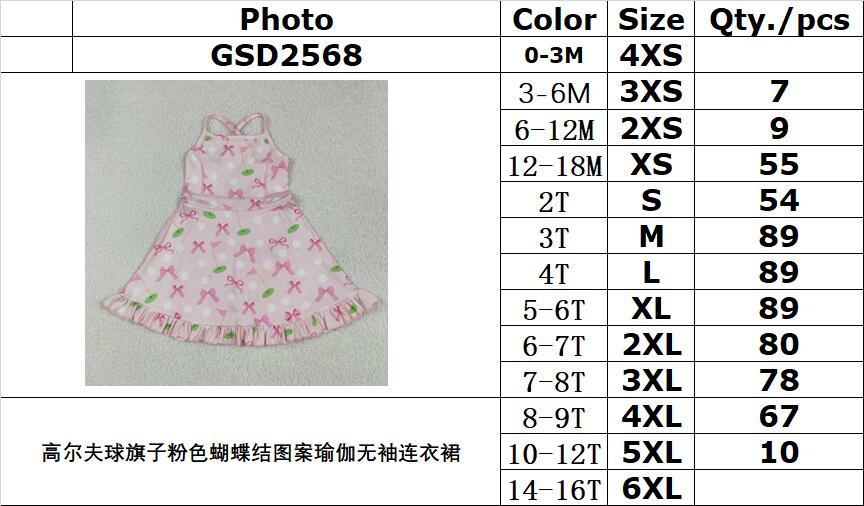 RTS NO MOQ GSD2568 Golf flag pink bow pattern yoga sleeveless dress