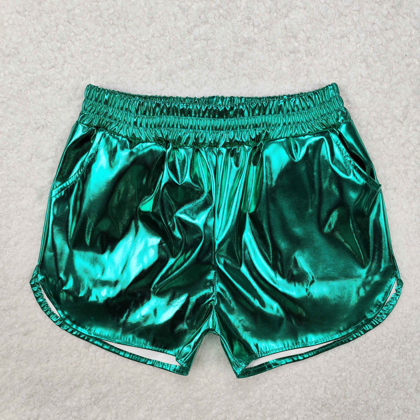 RTS NO MOQ ETA 5/7days arrived SS0410 Shiny leather green shorts