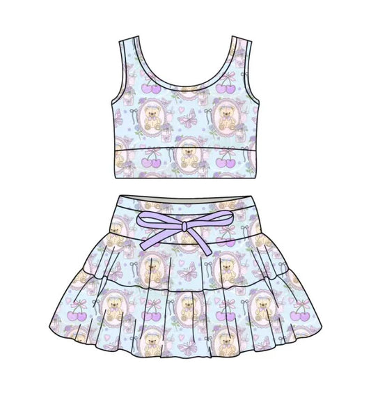 Custom moq 5 mix size milk silk baby girl clothes summer cartoon sleeveless skirts sets\