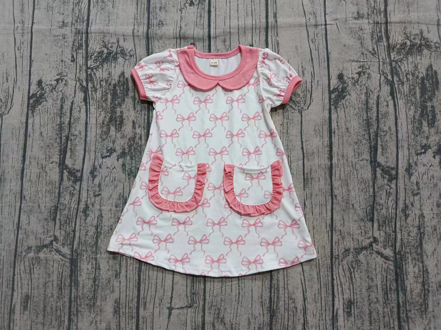 Custom moq 8 eta 6-8weeks baby girl clothes bow pink short sleeve dress-25.9.26